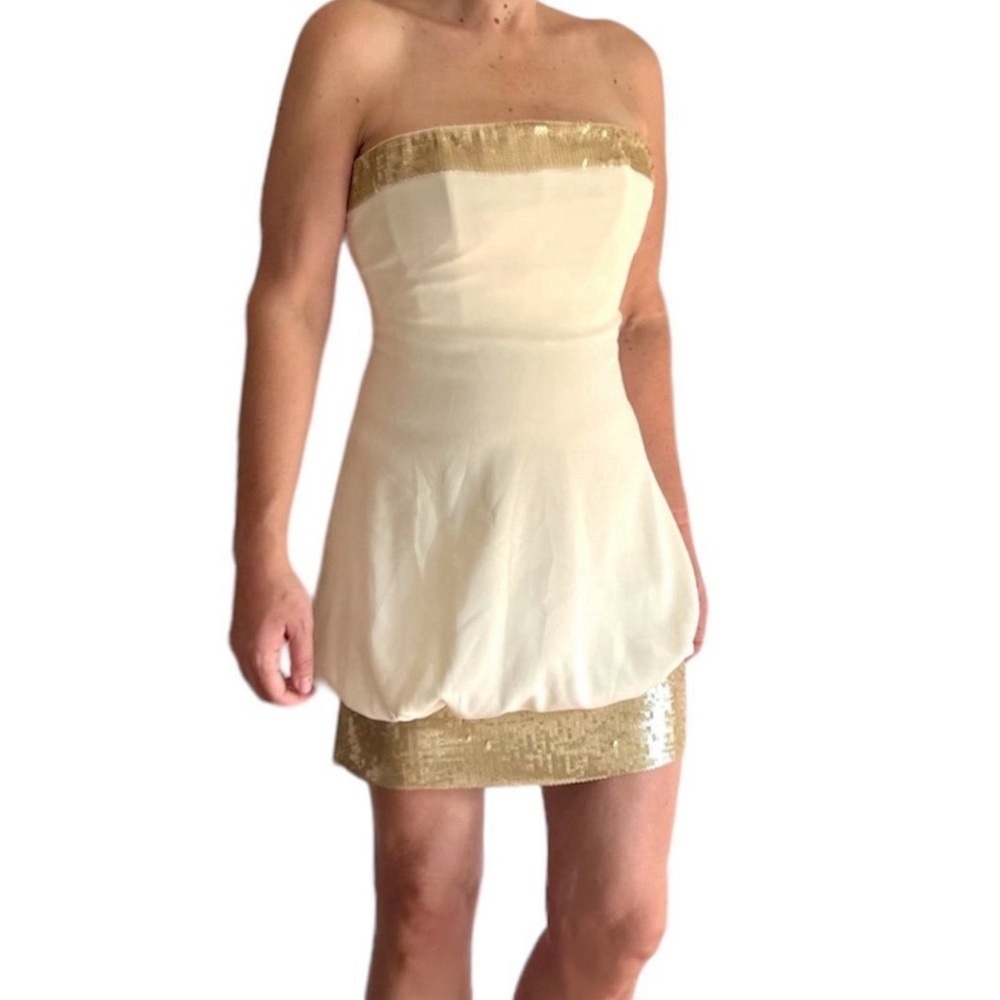 Badgley Mischka Strapless Little ivory off  White Cocktail
Wedding Dress sequins